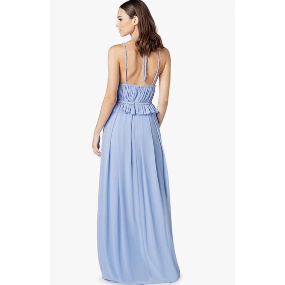 DRESS THE POPULATION ATHENA BRAIDED CUTOUT PERIWINKLE BLUE HALTER  MAXI DRESS S - Picture 3 of 3